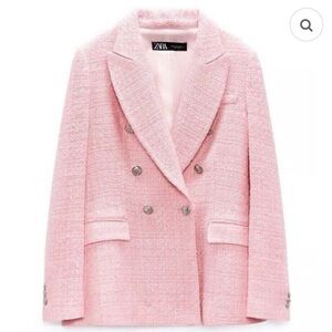 ZARA Women’s Pink Tweed Double breasted blazer